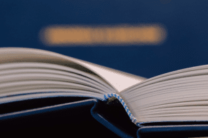 A close-up photograph of a beautifully bound book