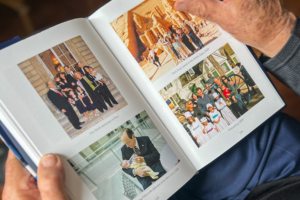Photograph showing the pictures inside a LifeBook private autobiography.